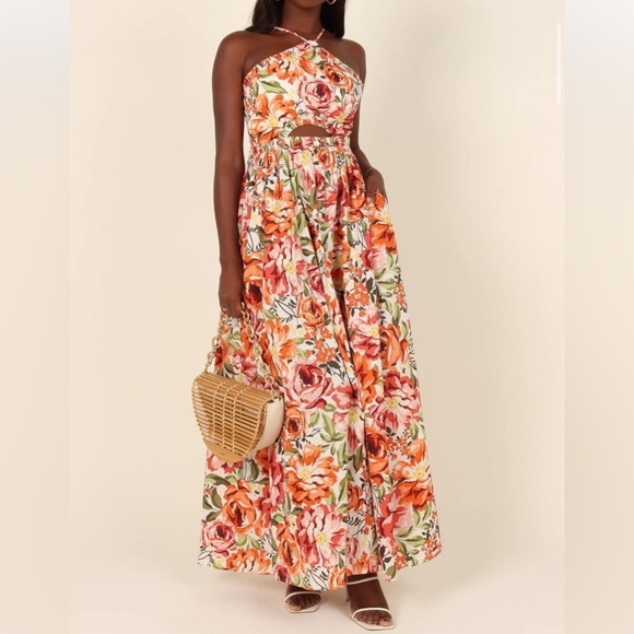 Petal & Pup Maxi Dress Orange Floral Seven Wonders Cutout 100% Cotton NWT - Picture 3 of 7